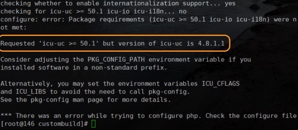 Requested icu-uc 50.1 but version of icu-uc is