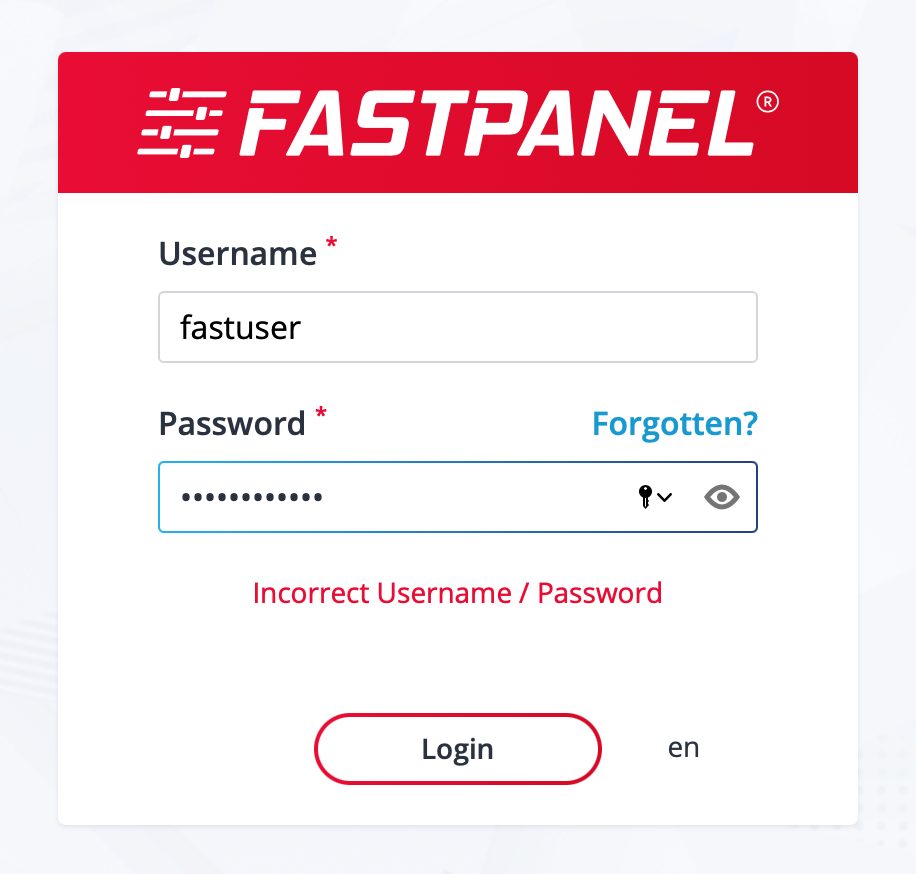 reset password FASTPANEL