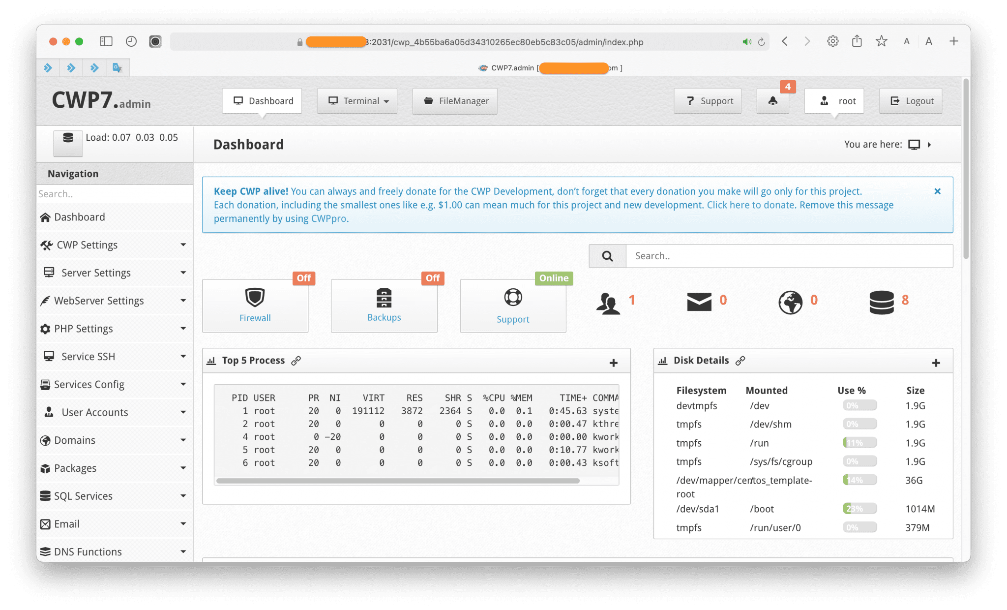 Centos web panel настройка