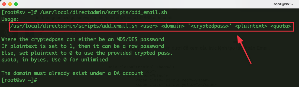 Create Email by command line on DirectAdmin