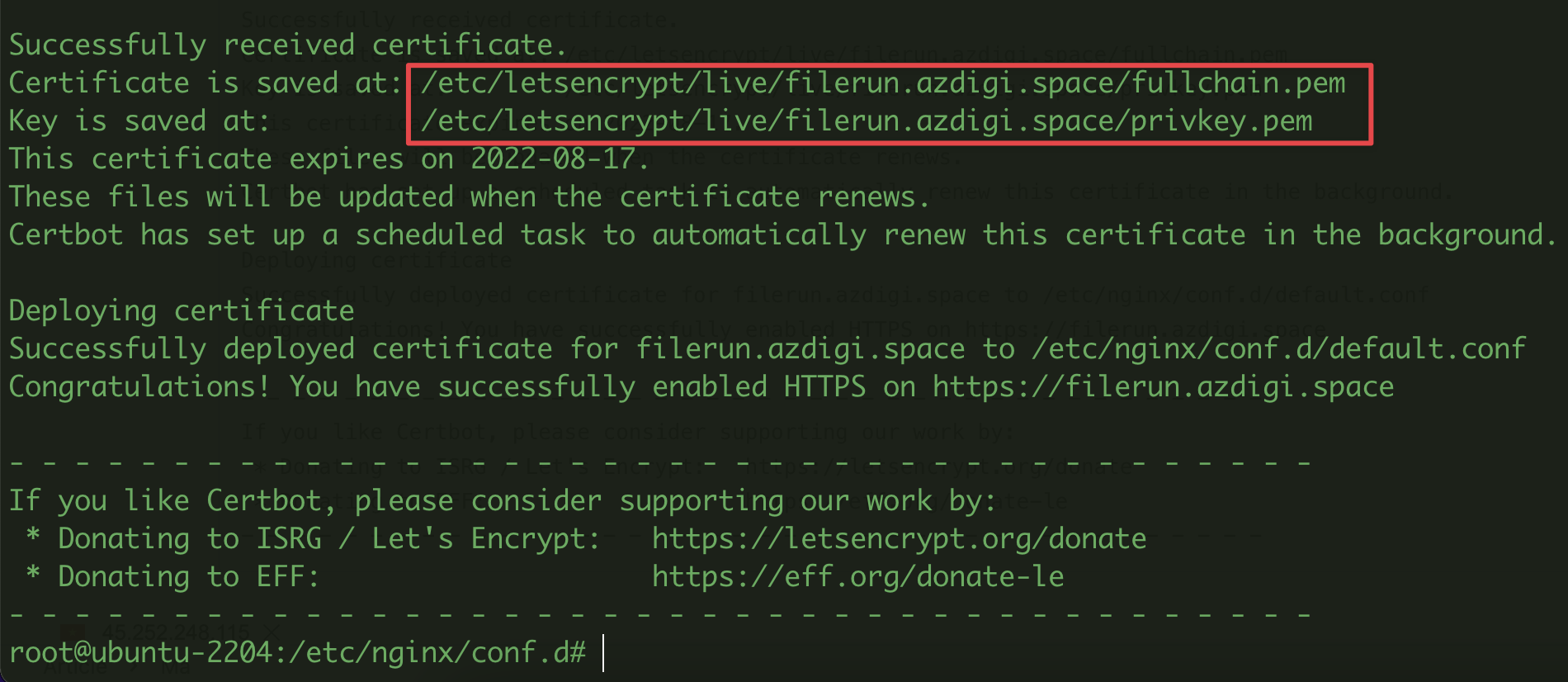 Cài đặt SSL cho Filerun trên Ubuntu 22.04